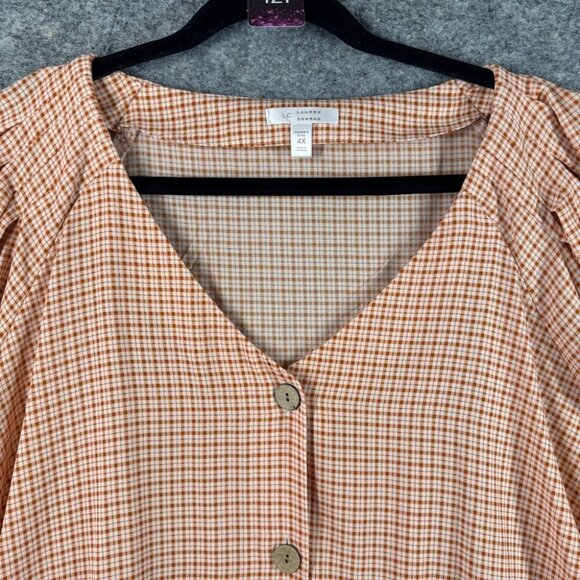 LC Lauren Conrad White Orange Preppy Plaid Balloon Sleeve Peplum Top Size 4x - Picture 5 of 12